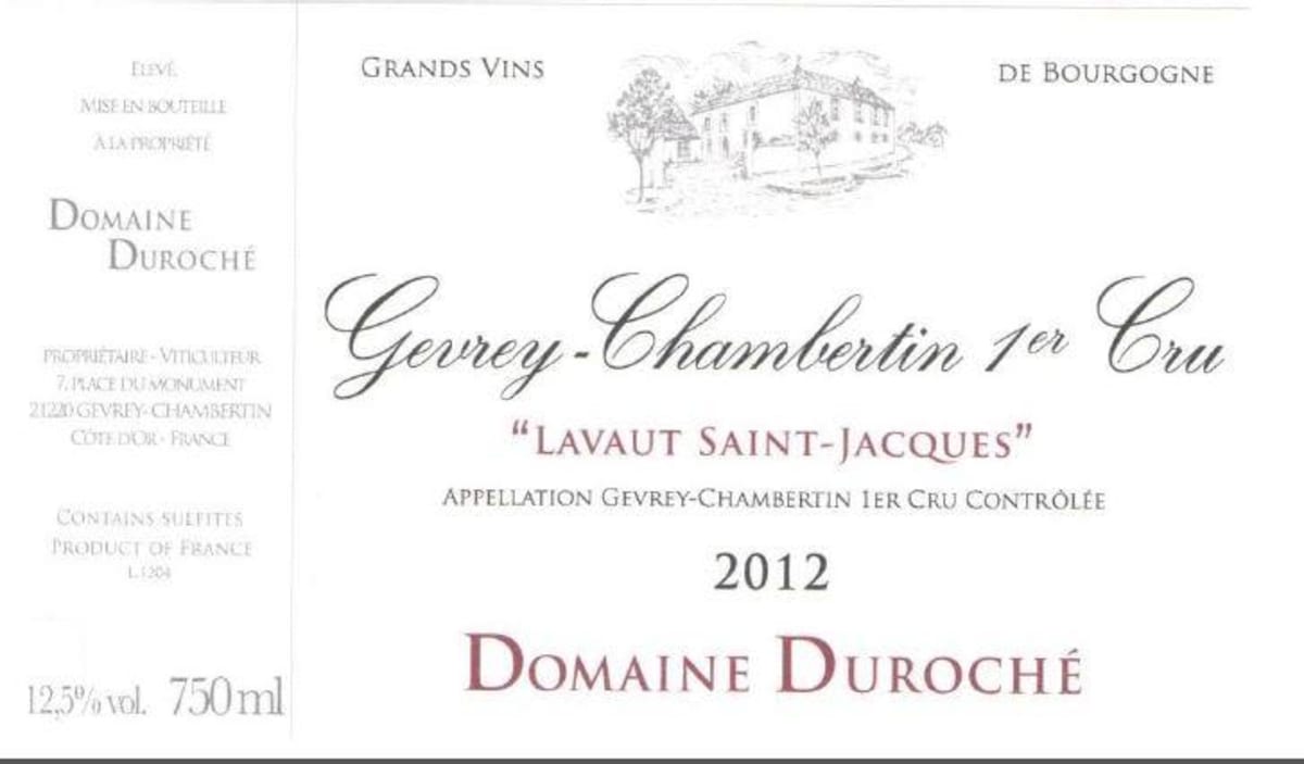 Domaine Duroche Gevrey-Chambertin Lavaut Saint Jacques Premier Cru 2012 Front Label