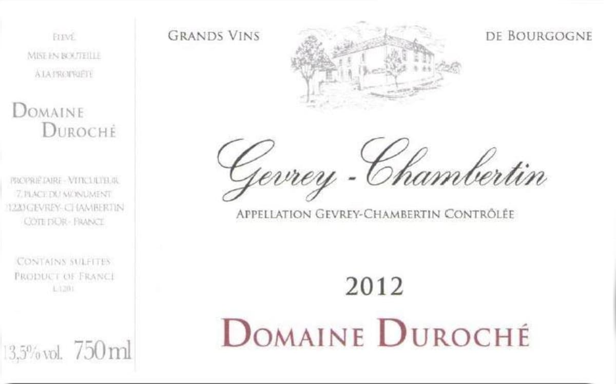 Domaine Duroche Gevrey-Chambertin 2012 Front Label