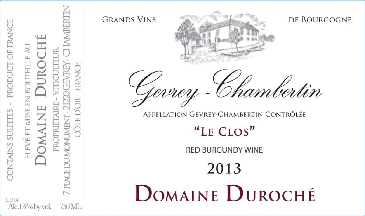 Domaine Duroche Gevrey-Chambertin Le Clos 2013 Front Label