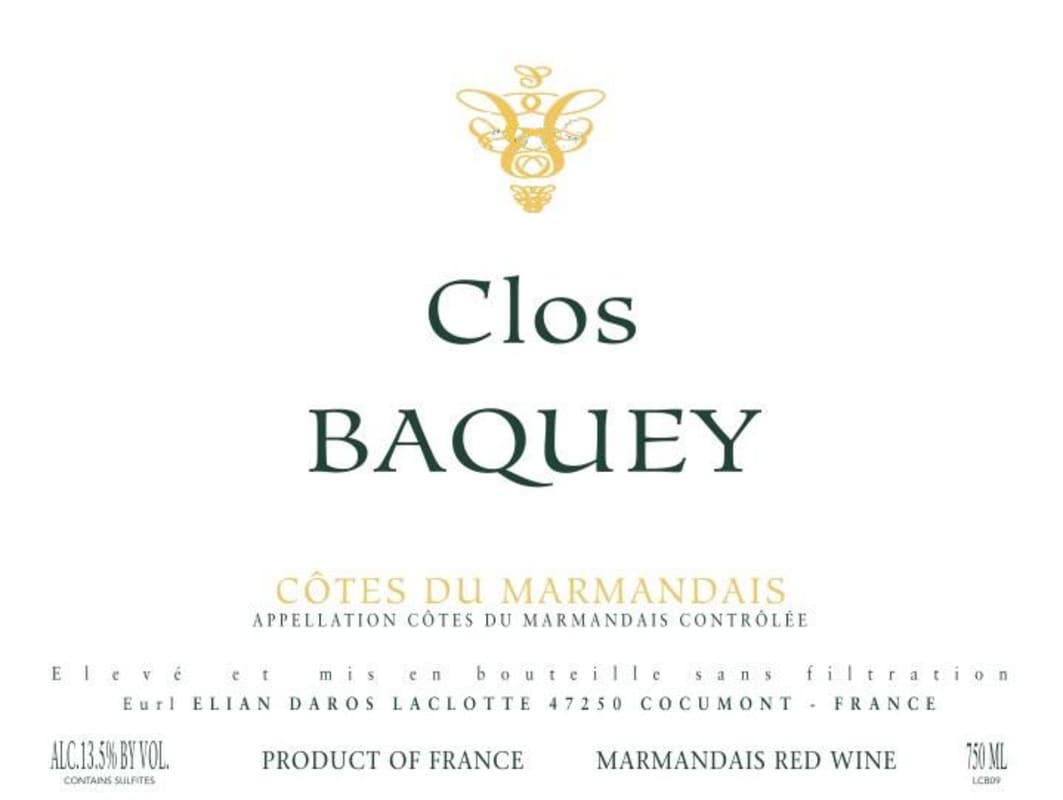 Domaine Elian Da Ros Clos Baquey 2010 Front Label