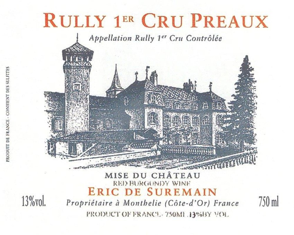 Eric de Suremain Rully Preaux Premier CRU 2012 Front Label