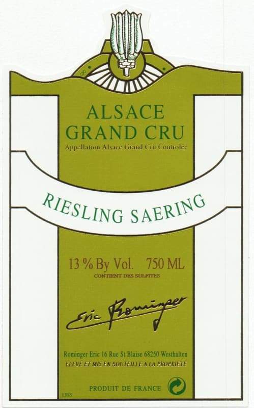 Domaine Eric Rominger Saering Riesling 2013 Front Label