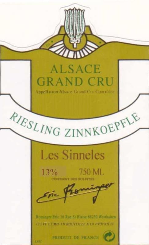 Domaine Eric Rominger Zinnkoepfle Les Sinneles Riesling 2011 Front Label