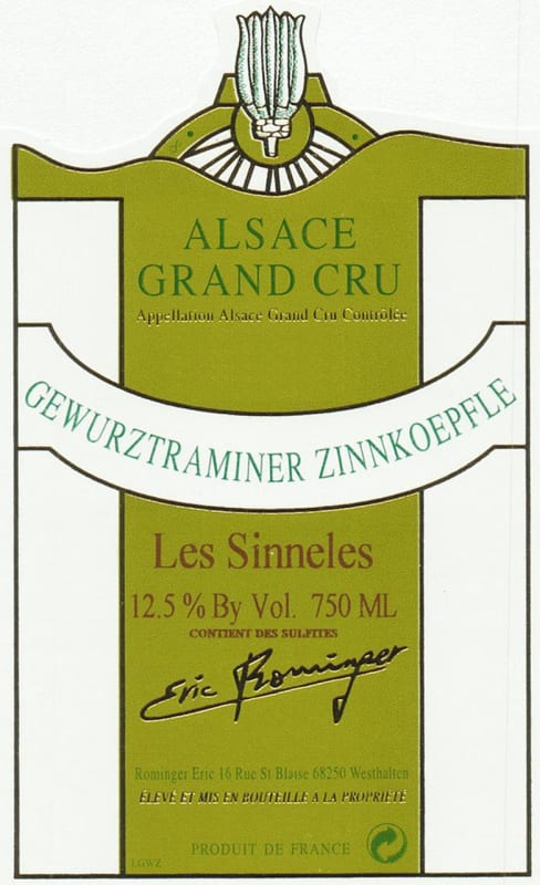 Domaine Eric Rominger Zinnkoepfle 'Les Sinneles Gewurztraminer 2013 Front Label