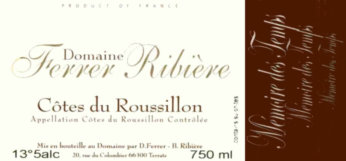 Domaine Ferrer Ribiere Cotes du Roussillon Memoire des Temps 2005 Front Label