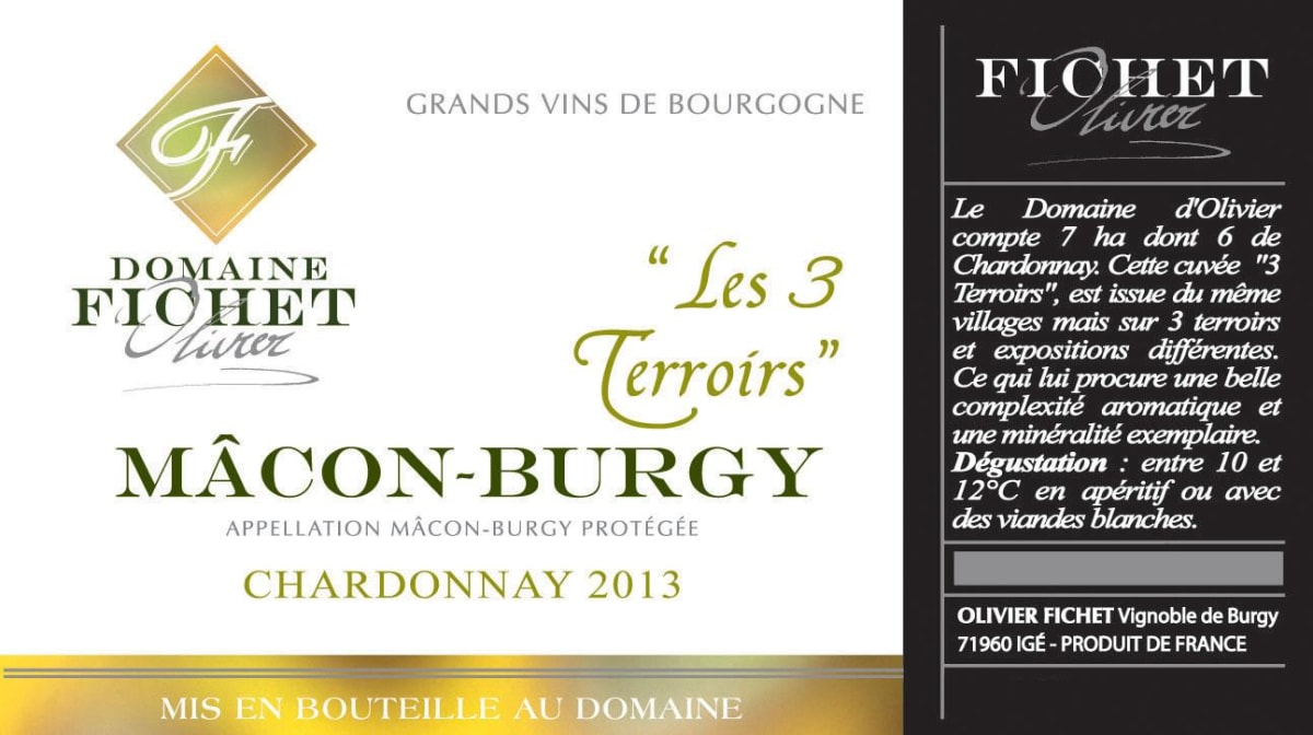 Domaine Fichet Macon Burgy 'Les 3 Terroirs' 2013 Front Label
