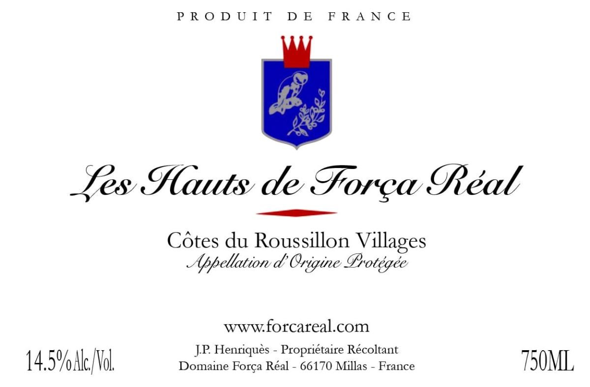 Domaine Forca Real Cotes du Roussillon Villages Les Hauts de Forca Real 2012 Front Label