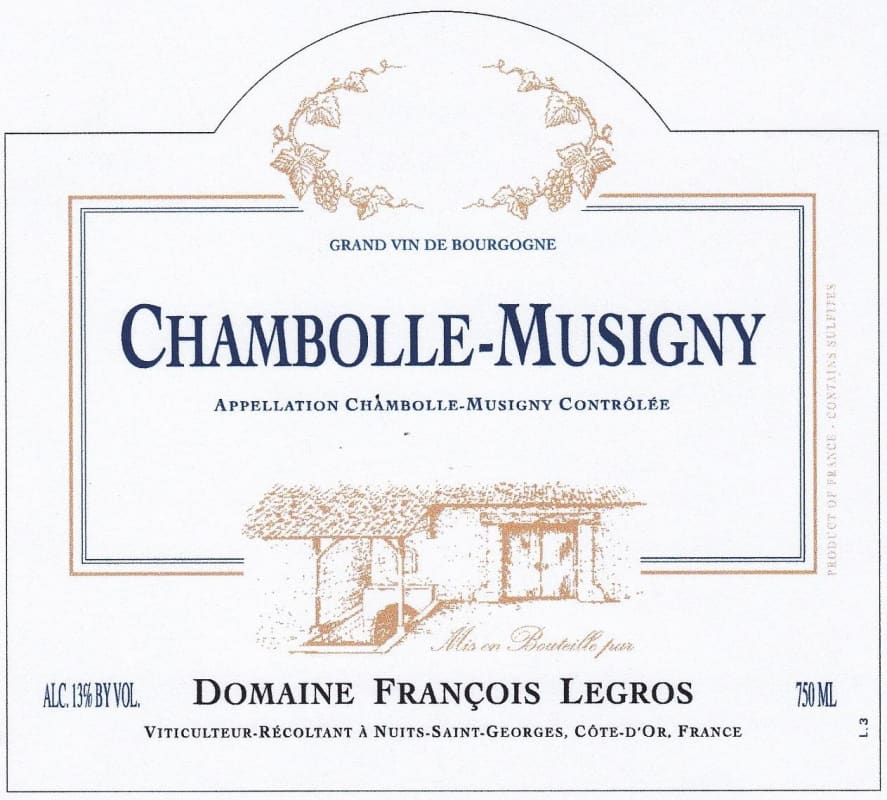 Domaine Francois Legros Chambolle-Musigny 2012 Front Label