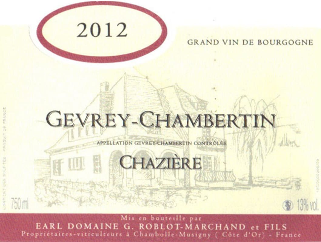 Domaine G. Roblot-Marchand & Fils Gevrey-Chambertin Chaziere 2012 Front Label