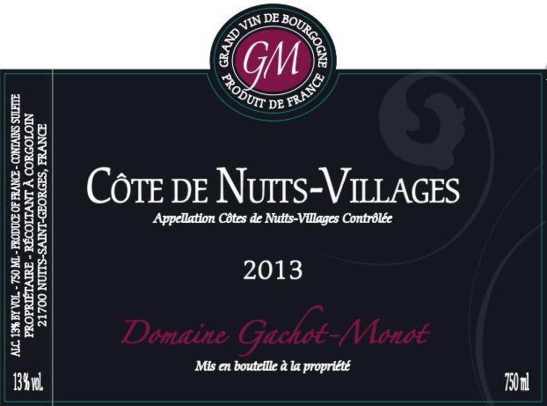 Domaine Gachot-Monot Cote de Nuits-Villages 2013 Front Label