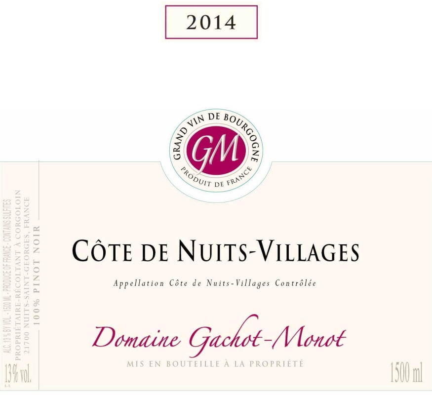 Domaine Gachot-Monot Cote de Nuits-Villages 2014 Front Label