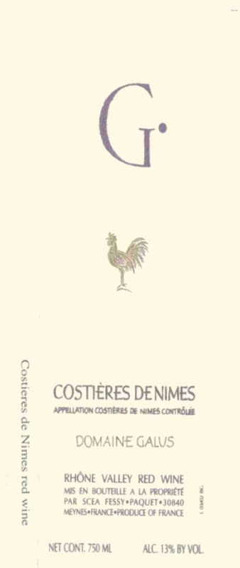 Domaine Galus Costieres de Nimes Galus 2009 Front Label