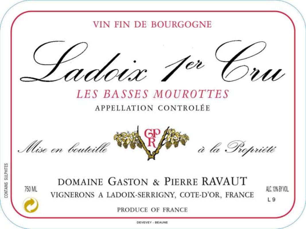 Domaine Gaston Pierre Ravaut Ladoix Mourottes Les Basses Premier Cru 2012 Front Label