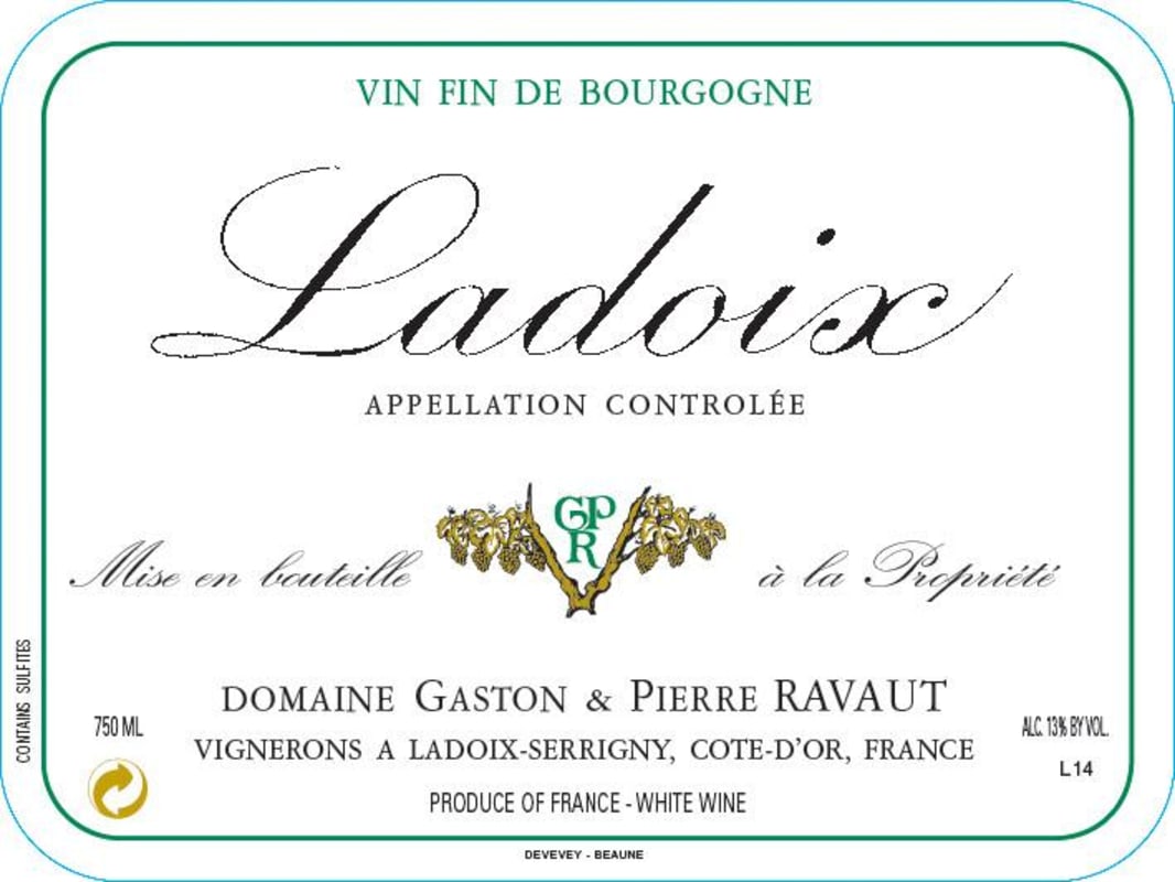 Domaine Gaston Pierre Ravaut Ladoix Blanc 2011 Front Label