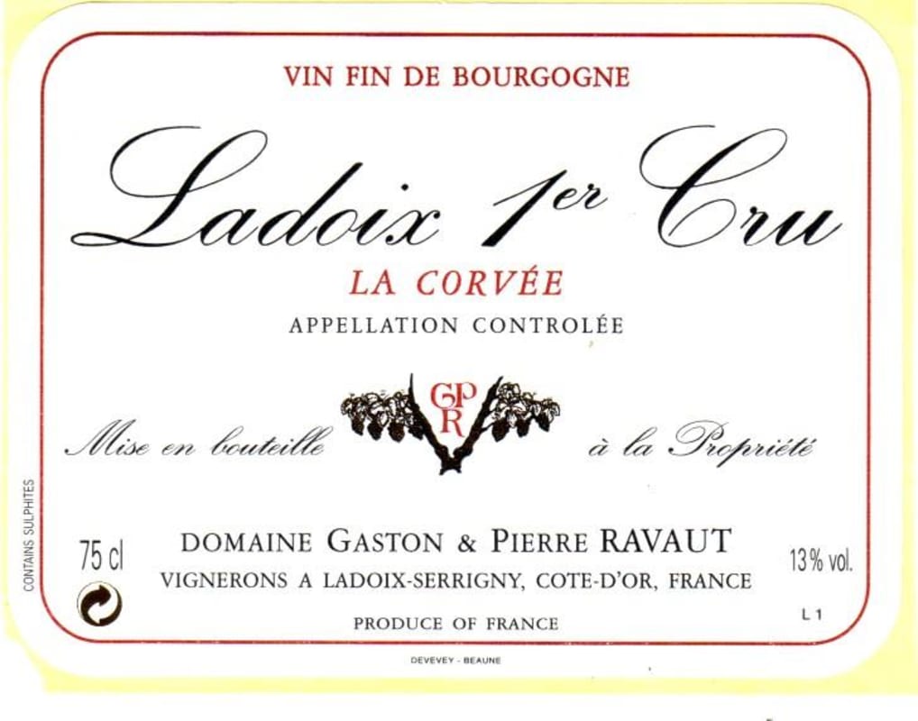 Domaine Gaston Pierre Ravaut Ladoix La Corvee Premier Cru 2010 Front Label