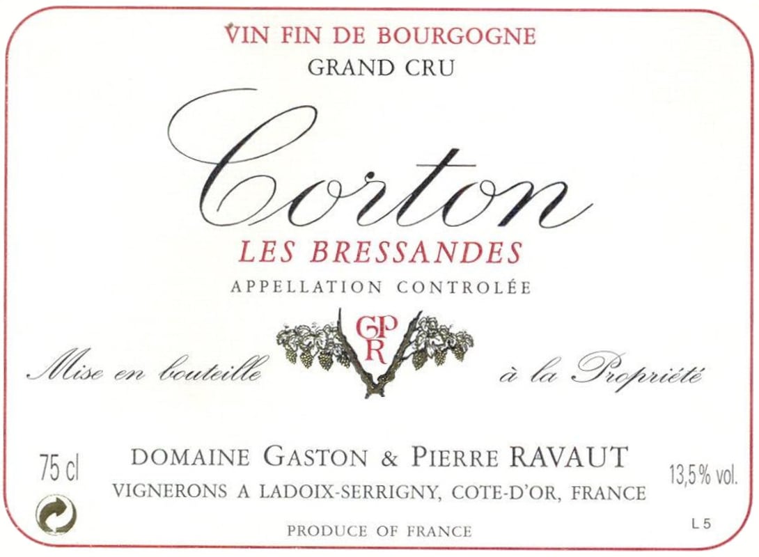 Domaine Gaston Pierre Ravaut Corton Les Bressandes Grand Cru 2002 Front Label