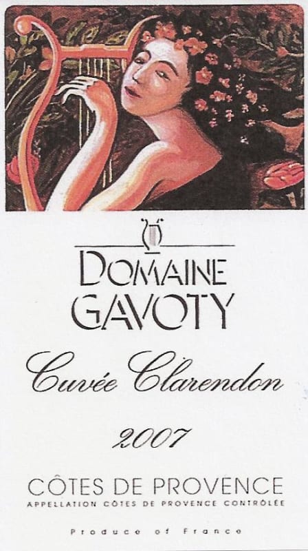 Domaine Gavoty Cotes de Provence Cuvee Clarendon Rouge 2007 Front Label