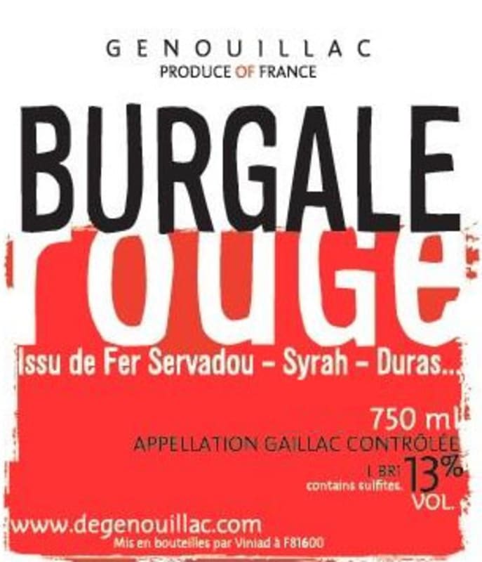 Domaine Genouillac Burgale Rouge 2008 Front Label