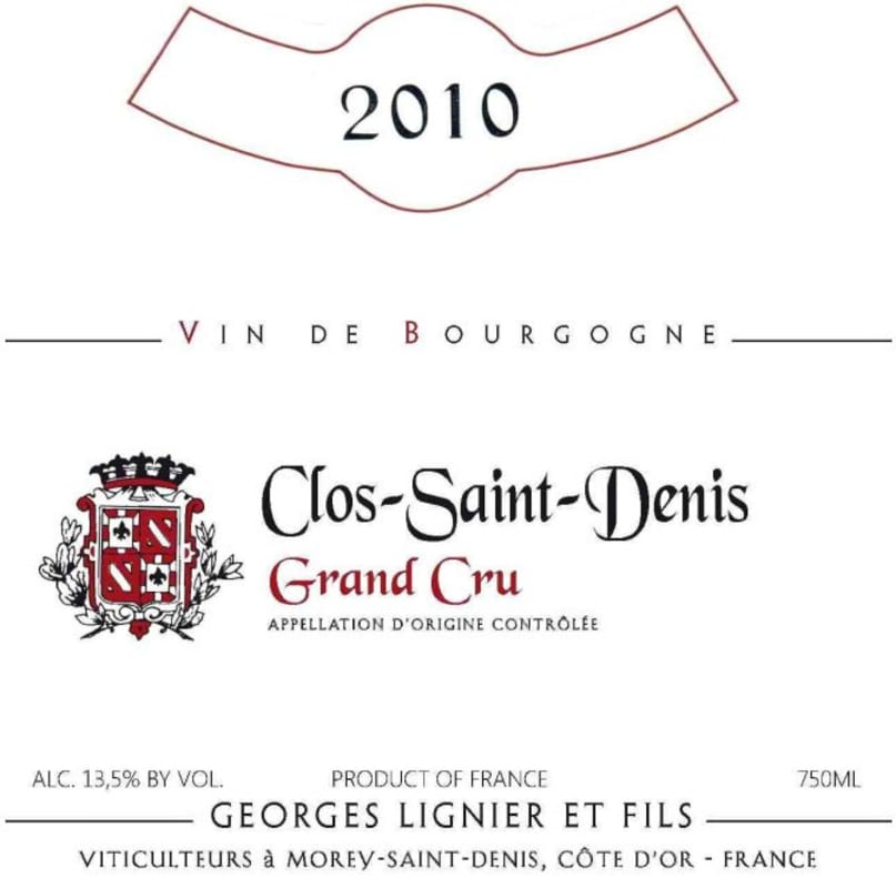 Domaine Georges Lignier Clos Saint-Denis Grand Cru 2010 Front Label