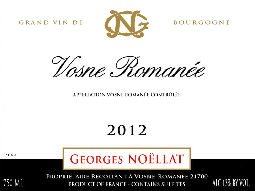 Domaine Georges Noellat Vosne-Romanee 2012 Front Label