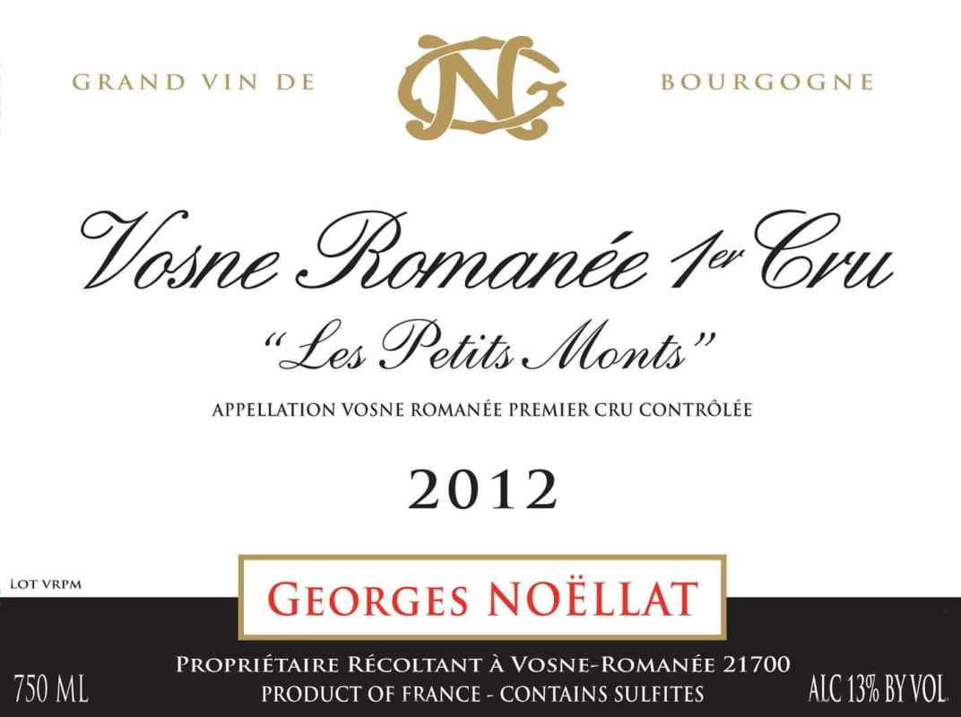 Domaine Georges Noellat Vosne Romanee Les Petits Monts Premier Cru 2012 Front Label