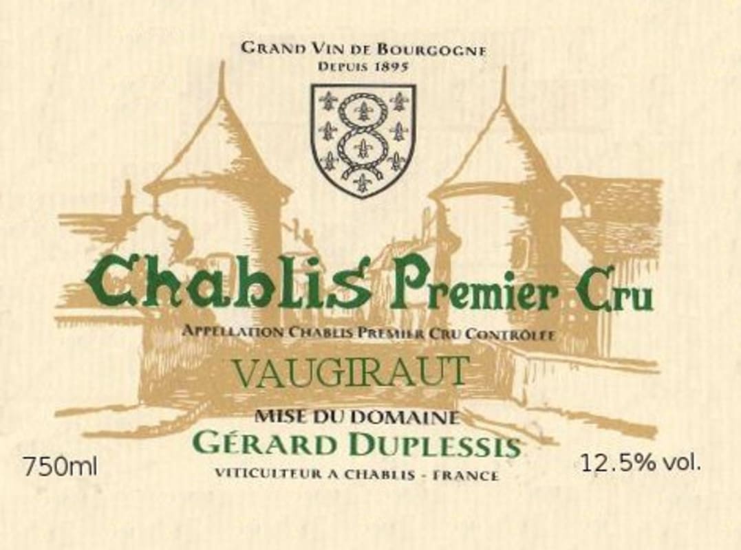 Domaine Gerard Duplessis Chablis Vaugiraut Premier Cru 2014 Front Label