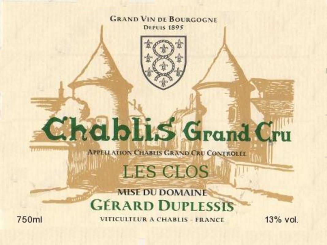 Domaine Gerard Duplessis Chablis Les Clos Grand Cru 2012 Front Label
