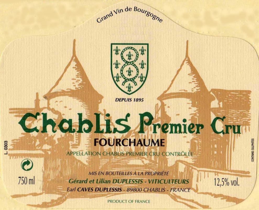 Domaine Gerard Duplessis Chablis Fourchaume Premier Cru 2009 Front Label
