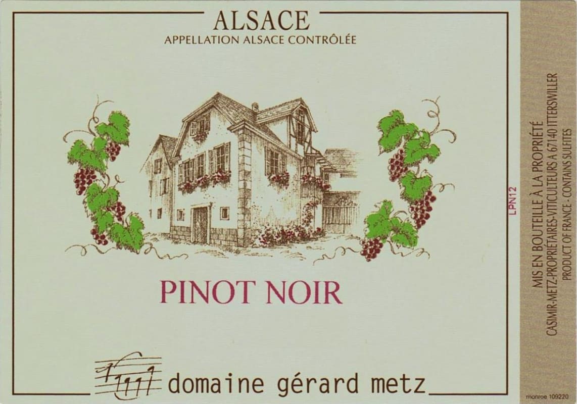 Domaine Gerard Metz Pinot Noir 2014 Front Label