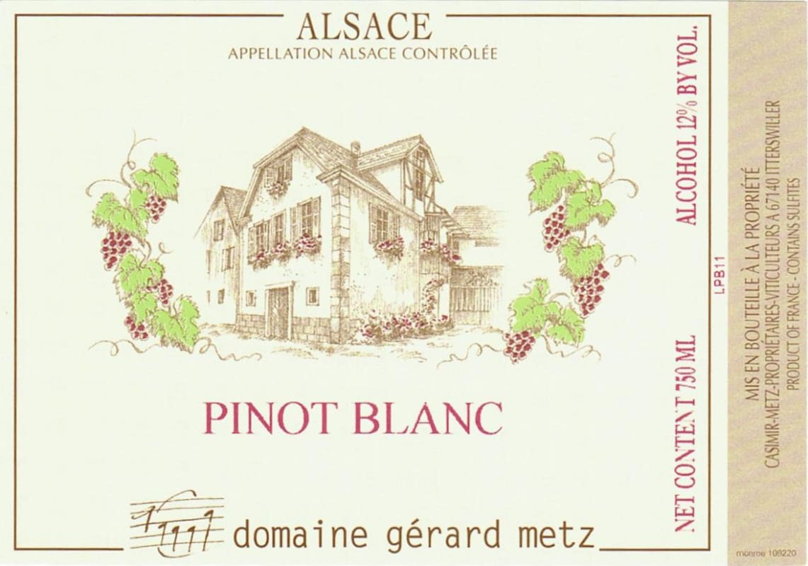Domaine Gerard Metz Pinot Blanc 2014 Front Label