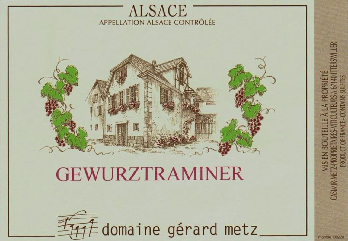 Domaine Gerard Metz Gewurztraminer 2012 Front Label