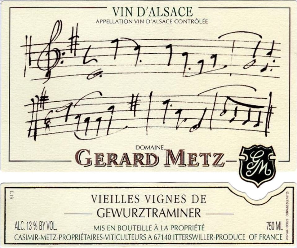 Domaine Gerard Metz Vieilles Vignes Gewurztraminer 2015 Front Label