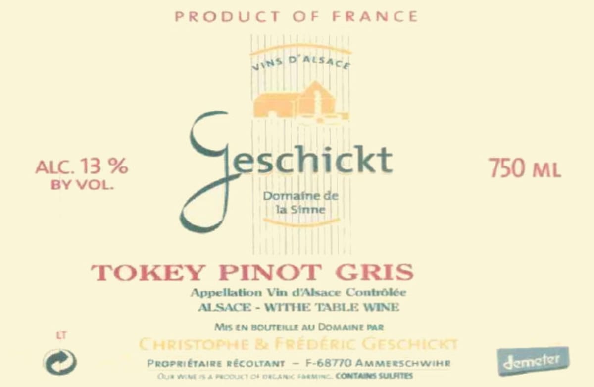 Domaine Geschickt Alsace Pinot Gris 2013 Front Label