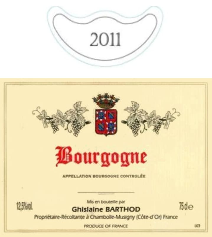 Domaine Ghislaine Barthod Bourgogne 2011 Front Label