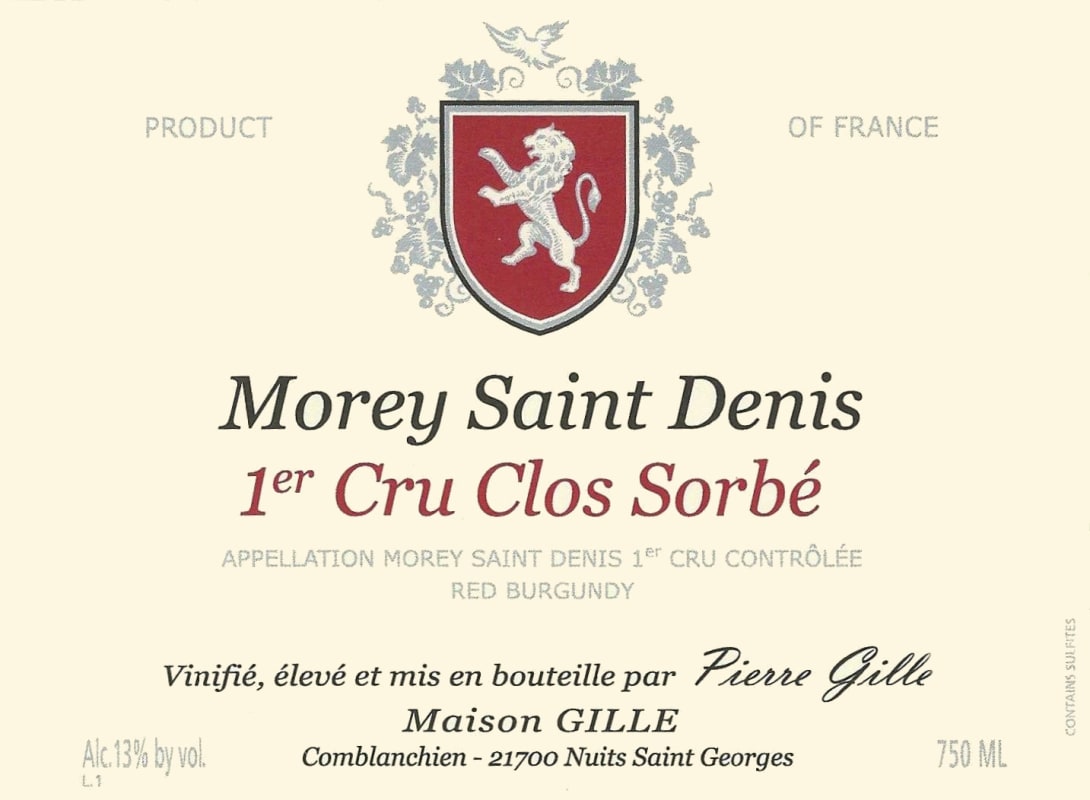 Domaine Gille Morey Saint Denis Clos Sorbe Premier Cru 2010 Front Label