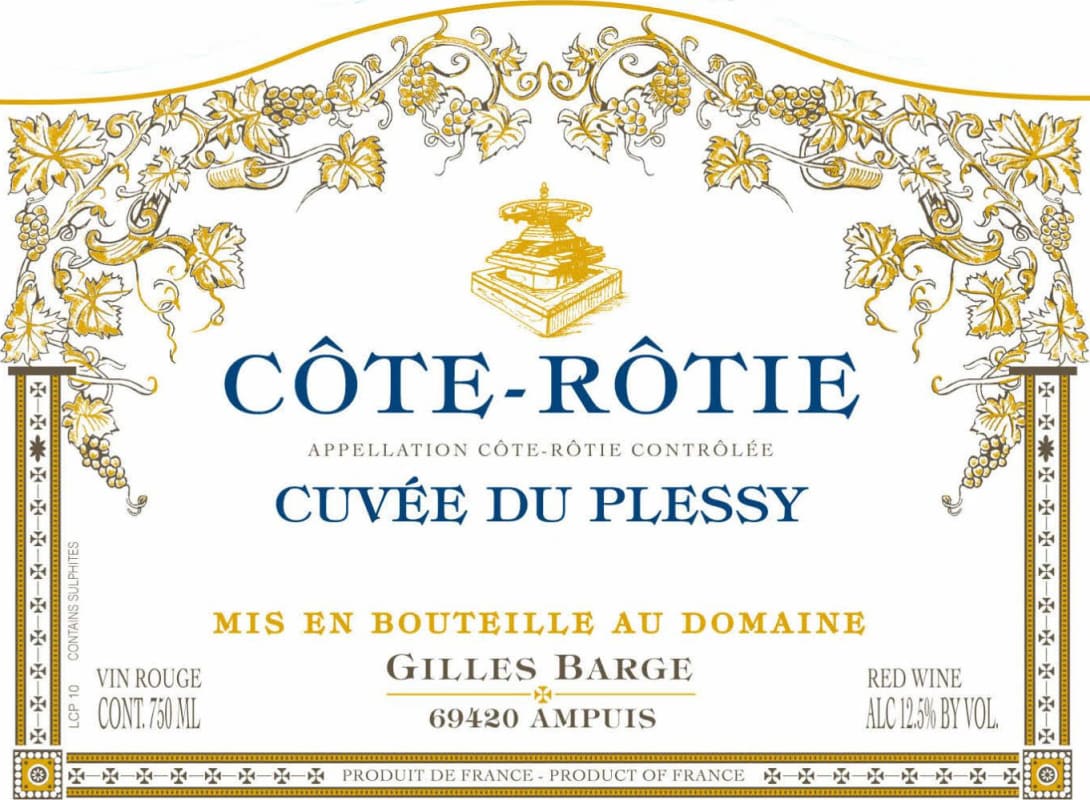 Domaine Gilles Barge Cote Rotie Cuvee Du Plessy 2011 Front Label
