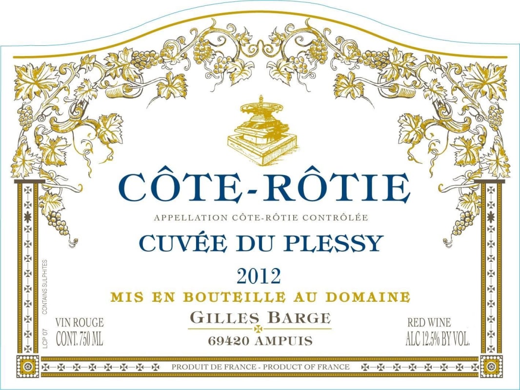 Domaine Gilles Barge Cote Rotie Cuvee Du Plessy 2012 Front Label