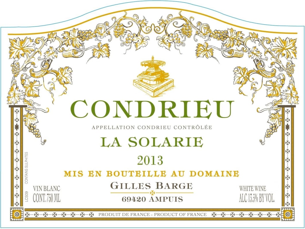 Domaine Gilles Barge Condrieu La Solarie 2013 Front Label