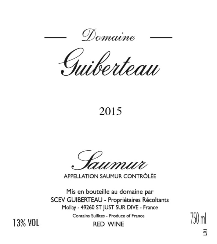 Domaine Guiberteau Saumur Rouge 2015 Front Label