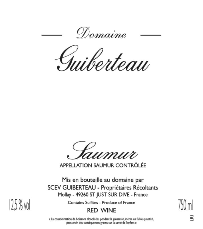Domaine Guiberteau Saumur Rouge 2012 Front Label