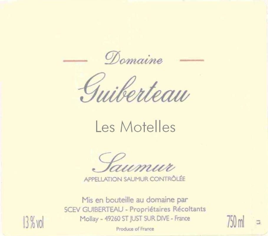 Domaine Guiberteau Saumur Les Motelles Cuvee Rouge 2009 Front Label