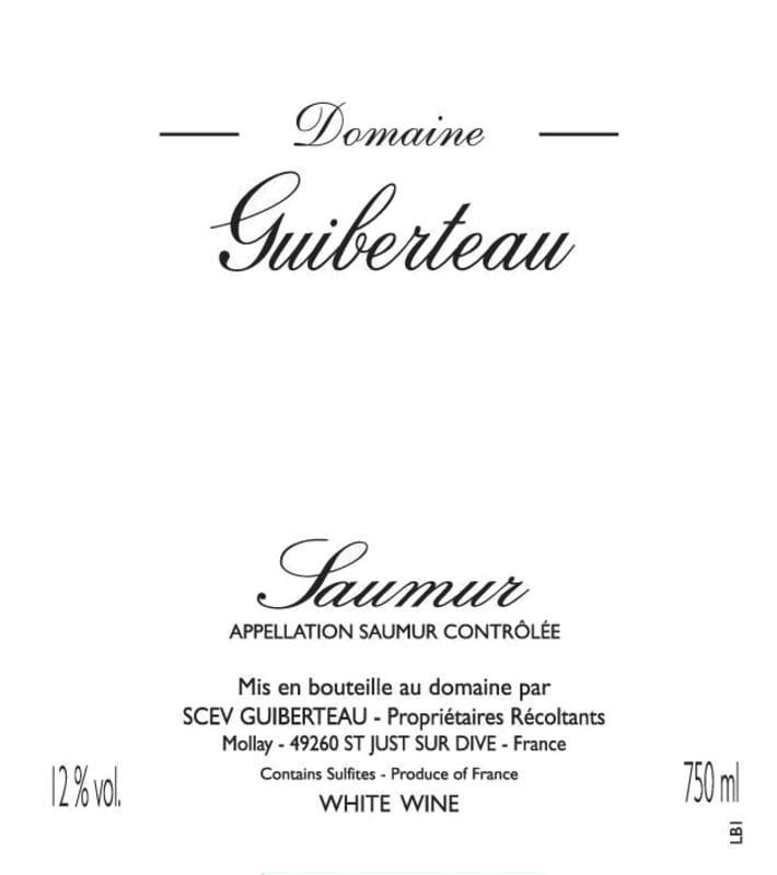 Domaine Guiberteau Saumur Blanc 2013 Front Label