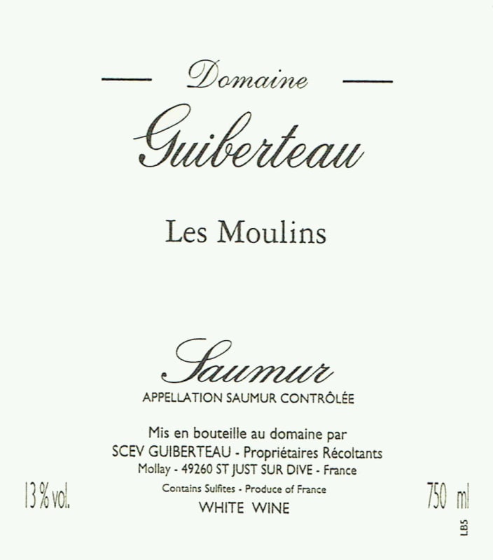 Domaine Guiberteau Saumur Les Moulins Blanc 2015 Front Label