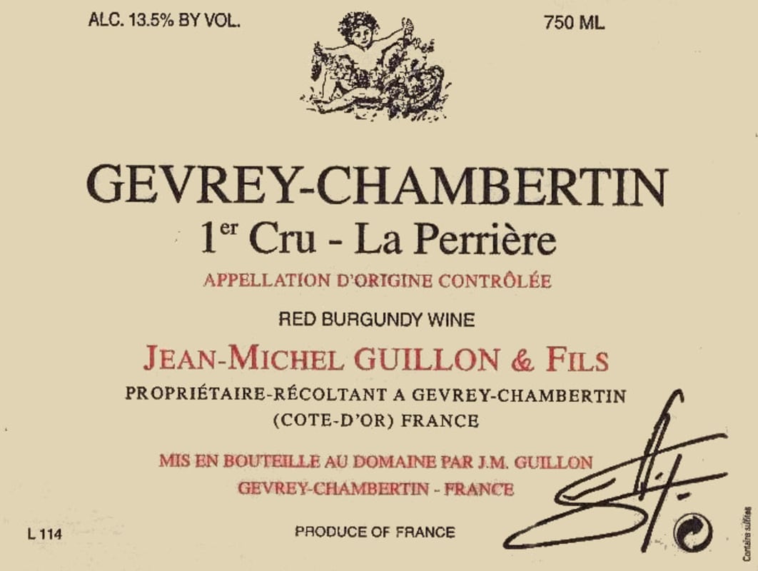 Domaine Guillon Gevrey-Chambertin La Perriere Premier Cru 2012 Front Label