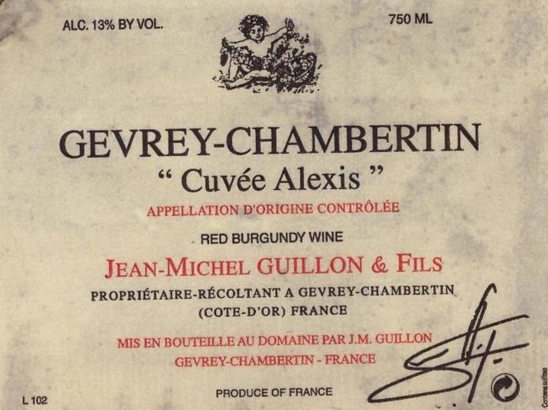 Domaine Guillon Gevrey-Chambertin Cuvee Alexis 2012 Front Label