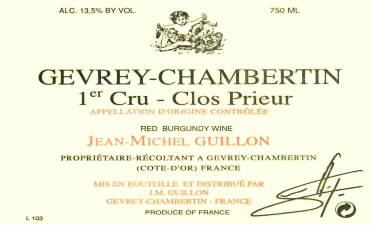 Domaine Guillon Gevrey-Chambertin Clos Prieur Premier Cru 2009 Front Label