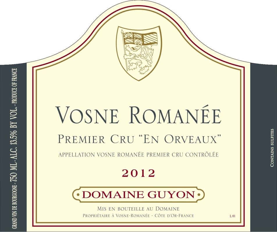 Domaine Guyon Vosne Romanee En Orveaux Premier Cru 2012 Front Label