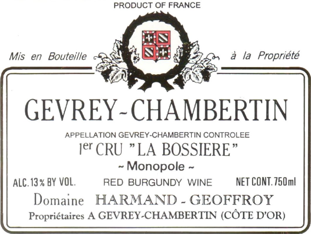 Domaine Harmand-Geoffroy Gevrey-Chambertin La Bossiere Premier Cru 2012 Front Label