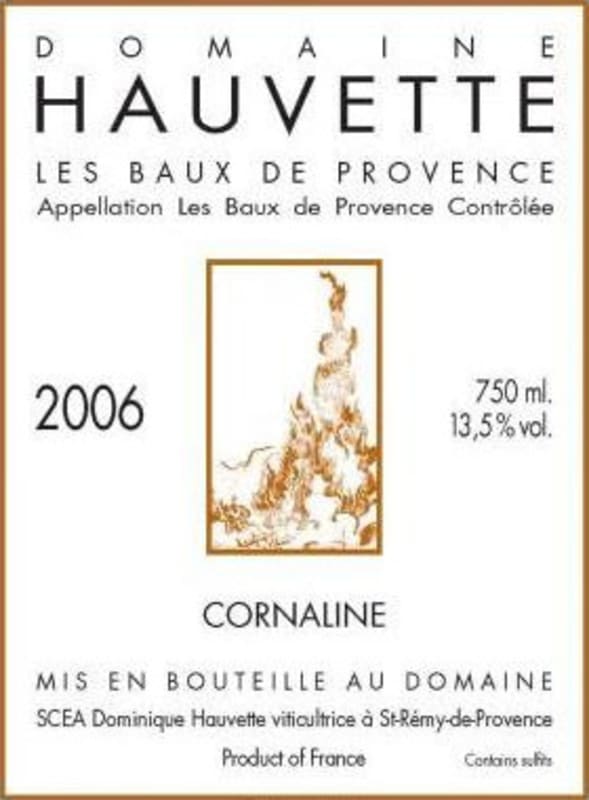 Domaine Hauvette Les Baux de Provence Cornaline Rouge 2006 Front Label