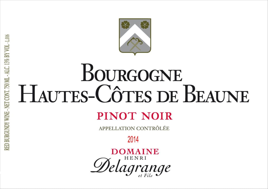 Domaine Henri Delagrange Bourgogne Hautes-Cotes de Beaune Pinot Noir 2014 Front Label
